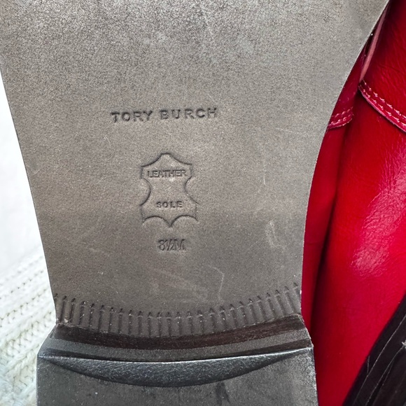 Tory Burch Burgundy Patent Leather Penny Loafers with Gold Logo - Picture 11 of 12